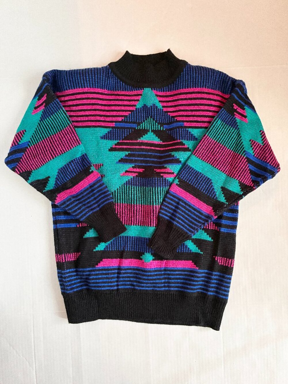 Vintage 80/90s Bold Geometric Knit Sweater Retro Ugly Sweater - S - Multicolor